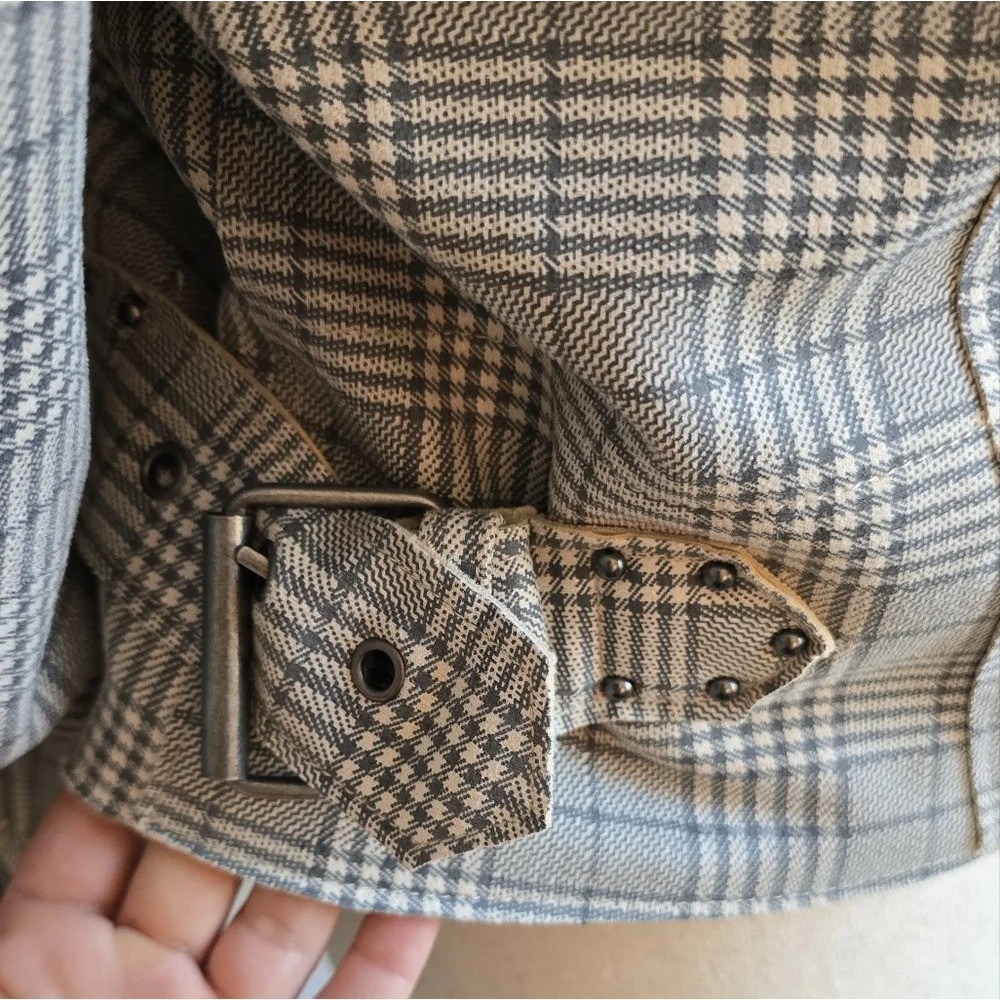 Revolve New Blank NYC Glen Neutral Plaid Moto Zip Front Jacket SZ Medium Boho - Picture 7 of 12